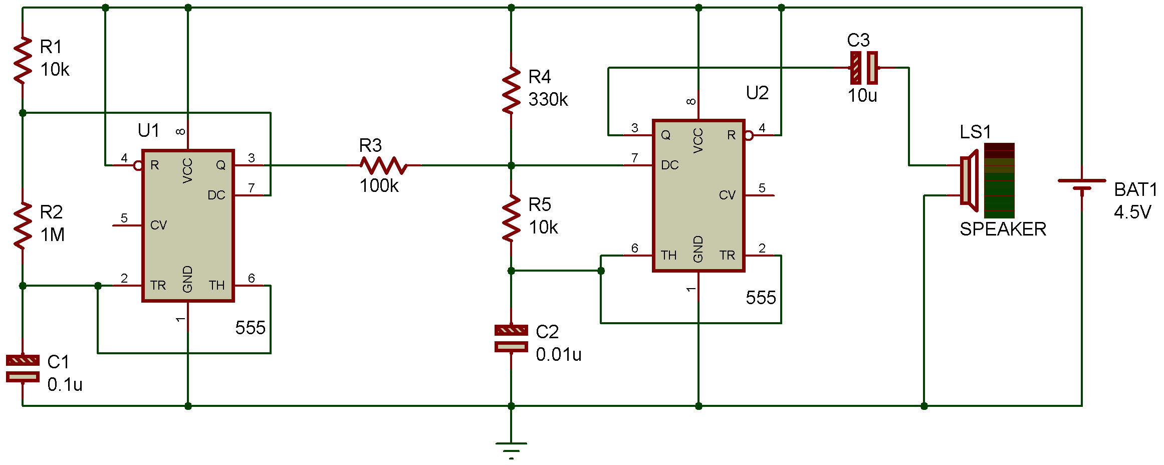 Timmer 555 Deux tons Circuit Diagram