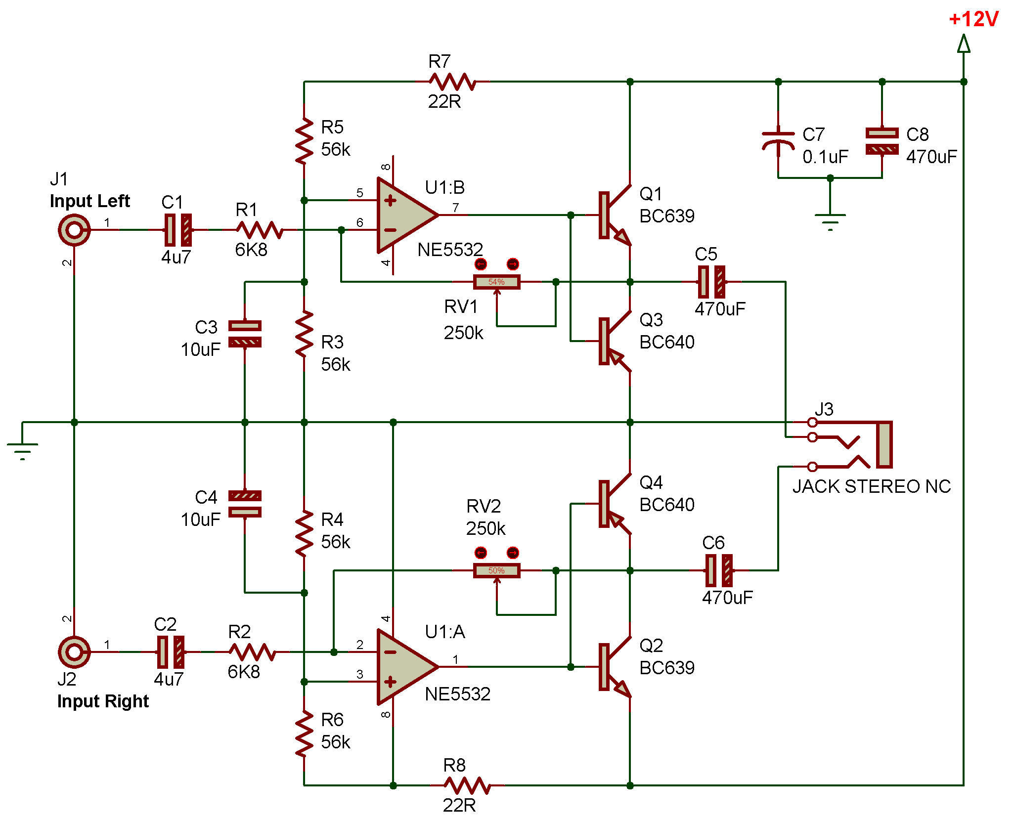 AU-10X NE5532 Audio Signal Preamplifier Headphone Pre AMP Board Gain 20db 3 5mm Volume Control Tone Dc 12v