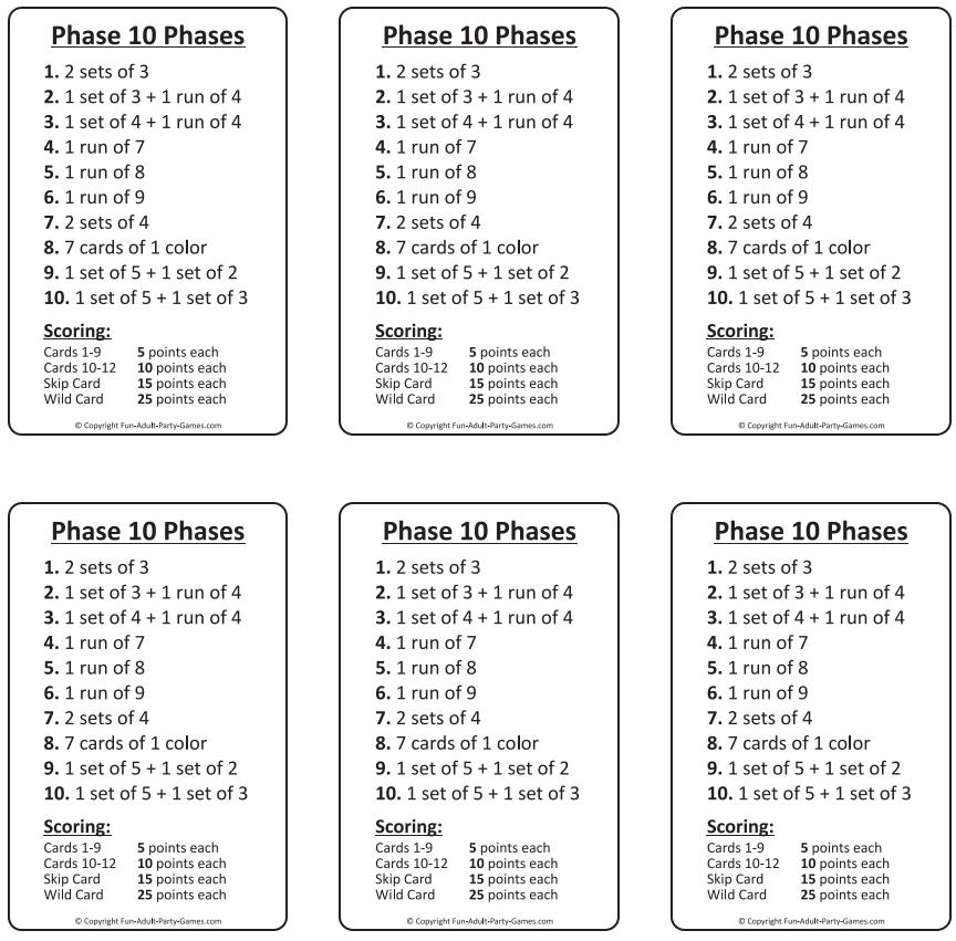 Phase 10, Jeu de carte