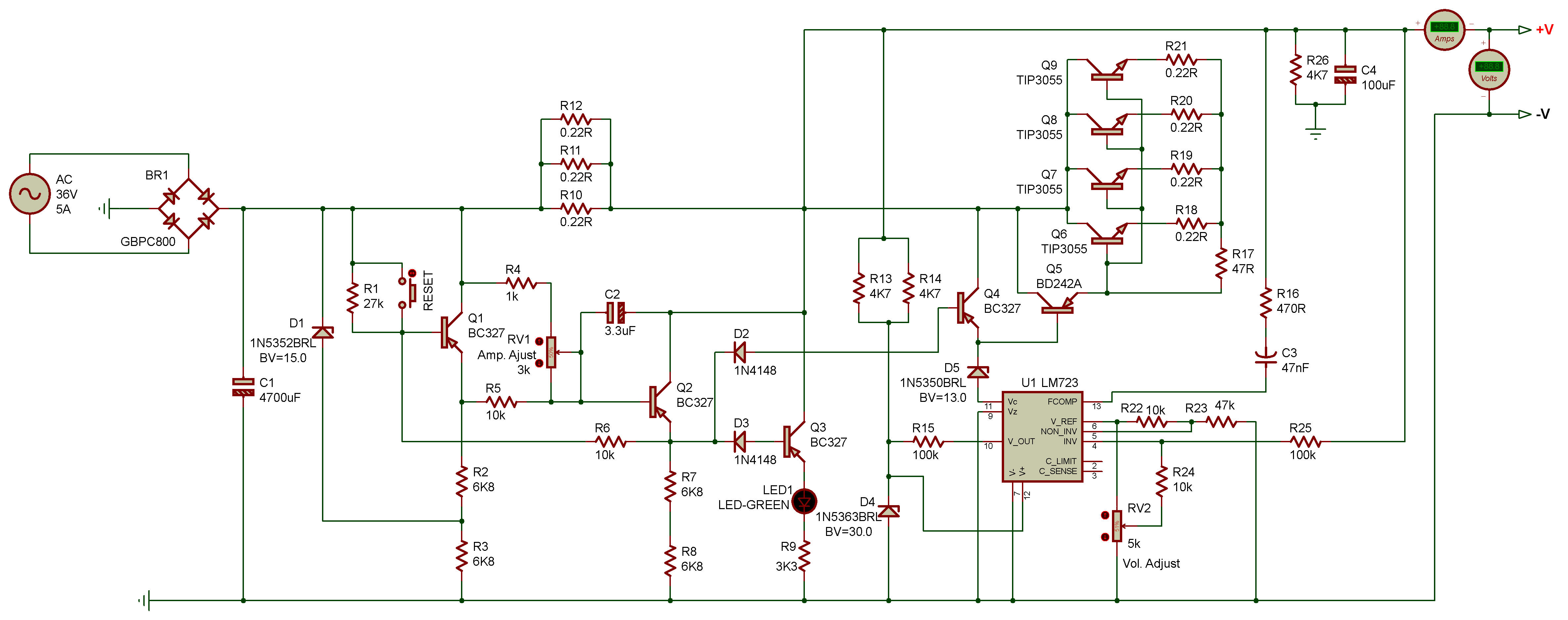 5A 1V 34V Adjustable  Power  Supply  LM723 