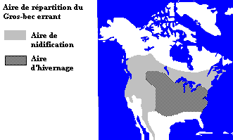 carte montrant la rpartition du Gros-bec errant